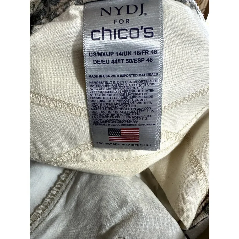 NYDJ X CHICO'S Women's Leopard Print High Rise Skinny Leg Jeans Tan Size 14